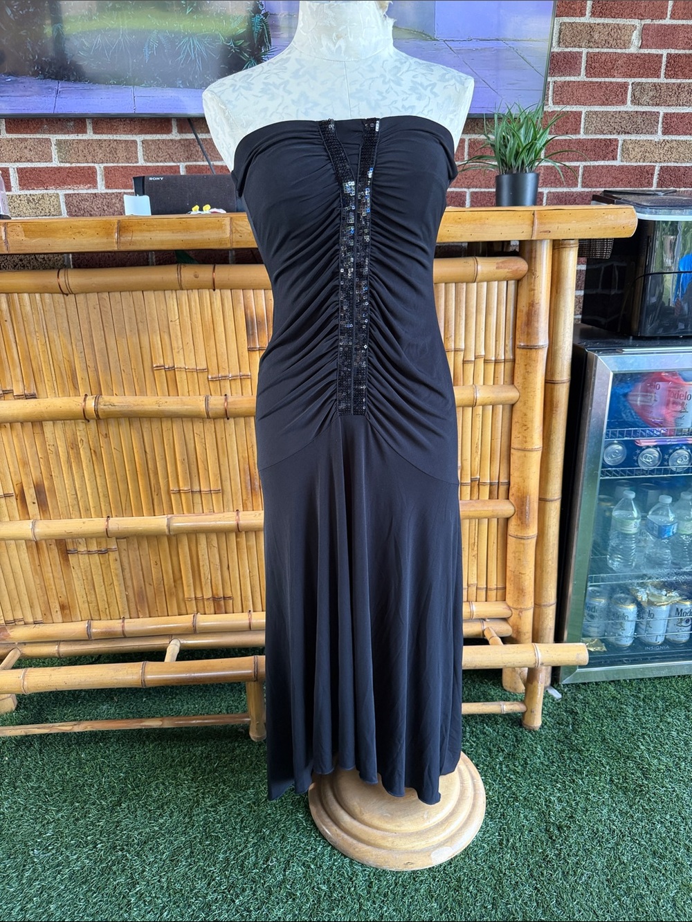 Wish Black Strapless Ruched Sequin Front Evening Dress